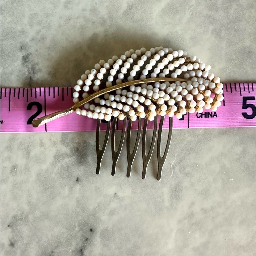 Bridal Hair Comb Ivory Beaded Leaf White Accessory Vintage Wedding Clip - Picture 2 of 4